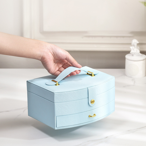 Double-layer portable makeup jewelry box with mirror