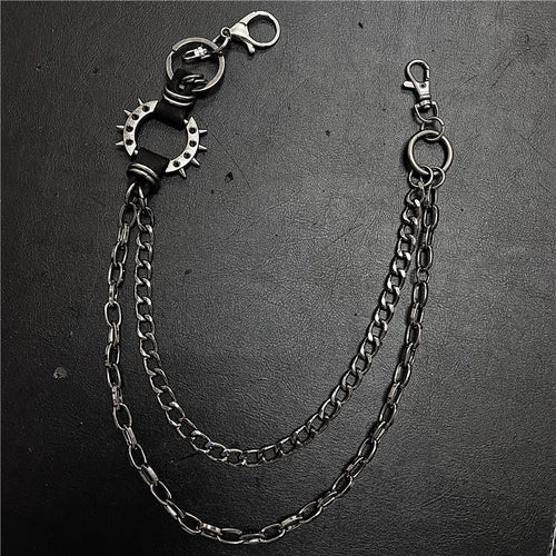Exaggerated spiked retro trendy brand single loop pants chain